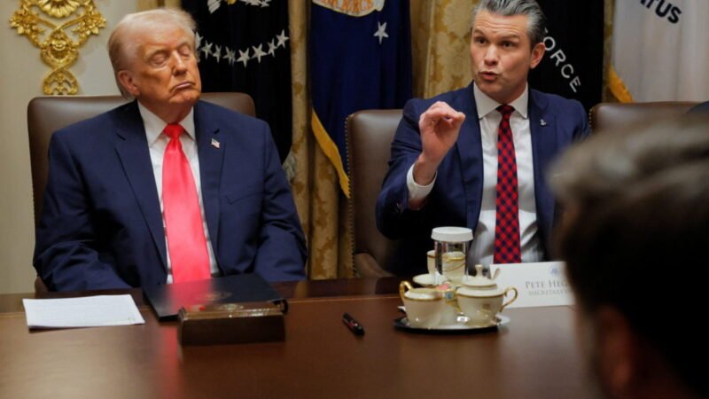 U.S. Secretary of Defense Pete Hegseth speaks during a cabinet meeting with U.S. President Donald Trump, at the White House in Washington, D.C., U.S., December 2, 2025. REUTERS/Brian Snyder